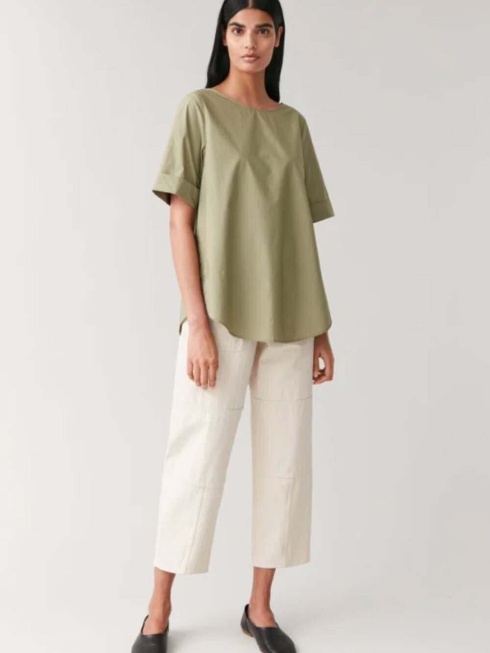 COS Sage Green Pleated-Back Cotton Top